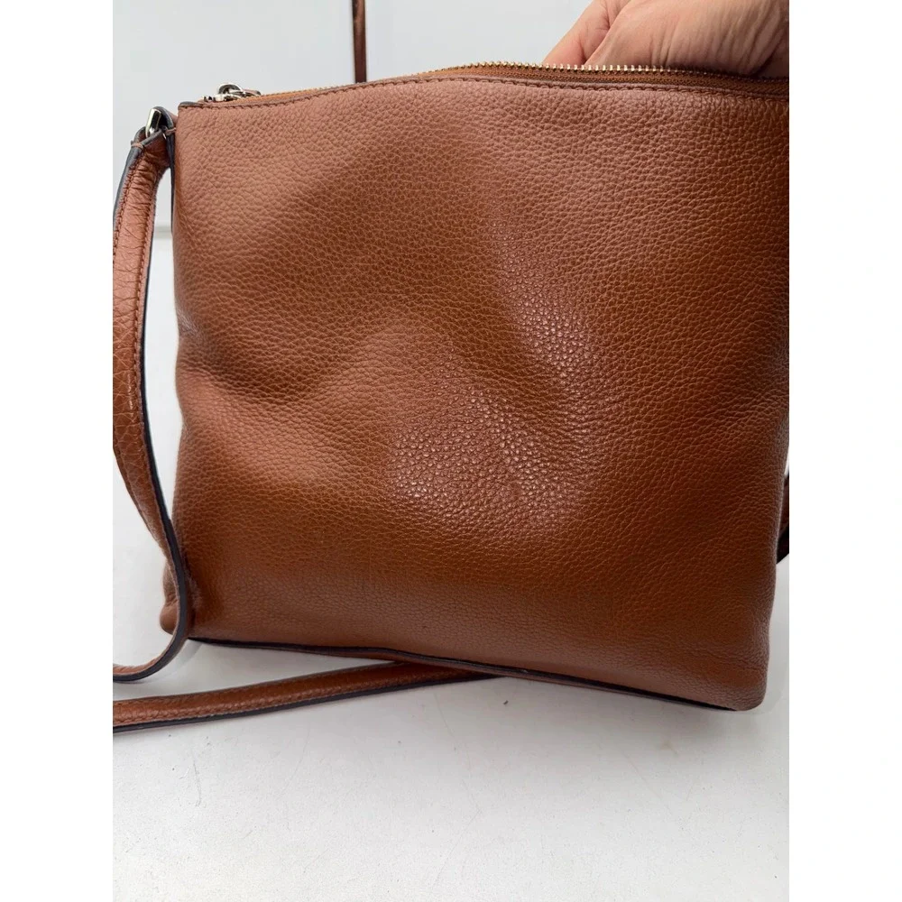 Kate Spade New York Pebbled Leather Crossbody Bag Brown Cognac Zippered Pocket